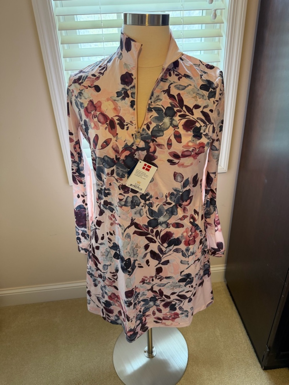 NWT Floral Half-Zip Tunic Dress in Blush Pink